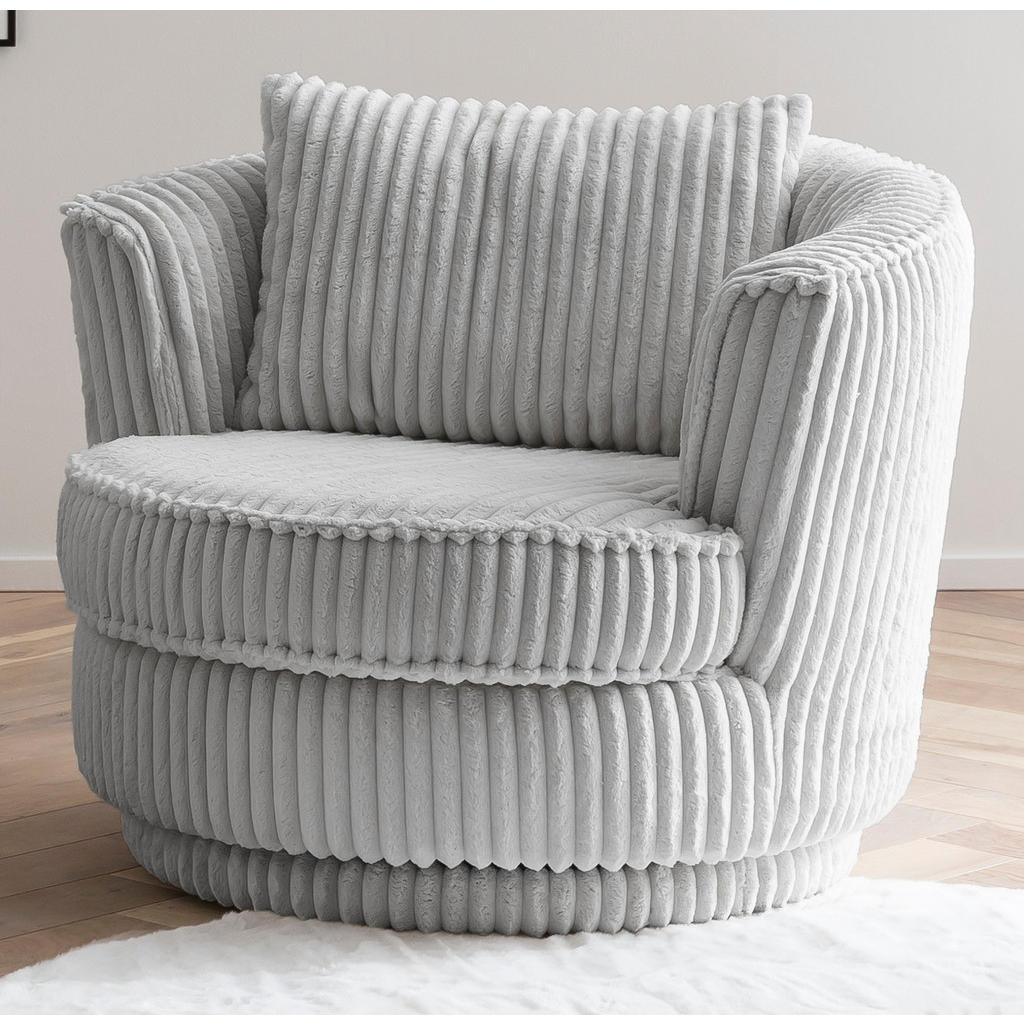 Thumbnail - Furn.Design Big-Sessel, Hellgrau, Textil, Echtholz,Kiefer, Uni, 1-Sitzer, Füllung: Komfortschaum,Komfortschaum, Rund, So...