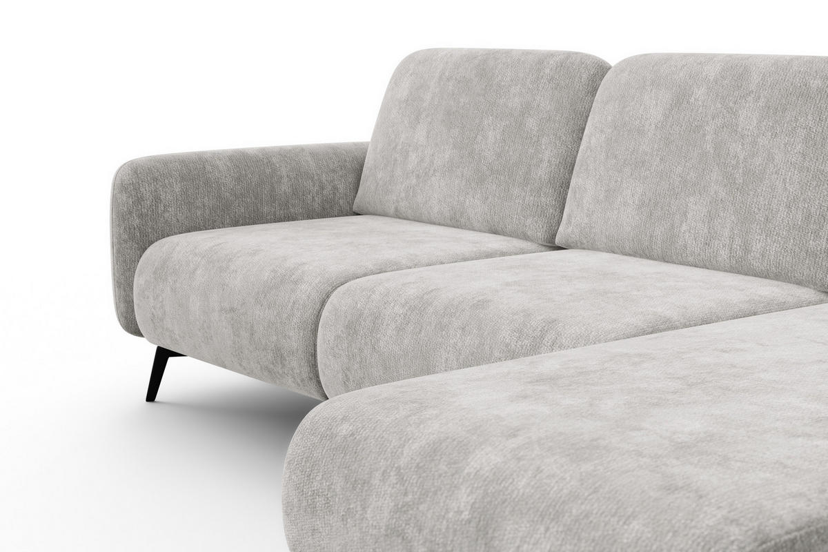 ECKSOFA FEBE 4-Sitzer RECHTS, hellgrauer Chenille-Stoff - Hellgrau/Schwarz, Holz/Textil (264/157cm) - Wozimo