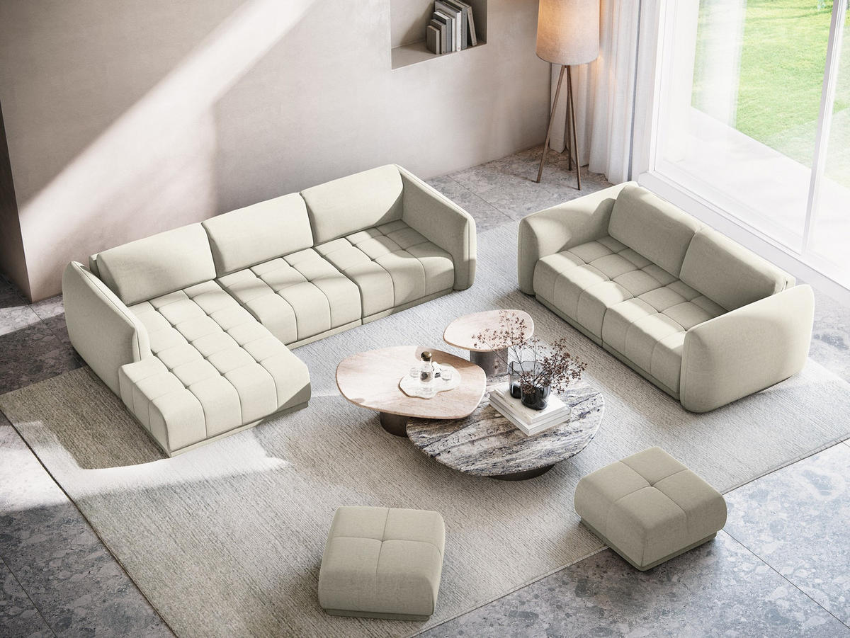 ECKSOFA Links Samt Stoff Creme - Perlmutt/Creme, Kunststoff/Textil (170/290cm) - Makamii