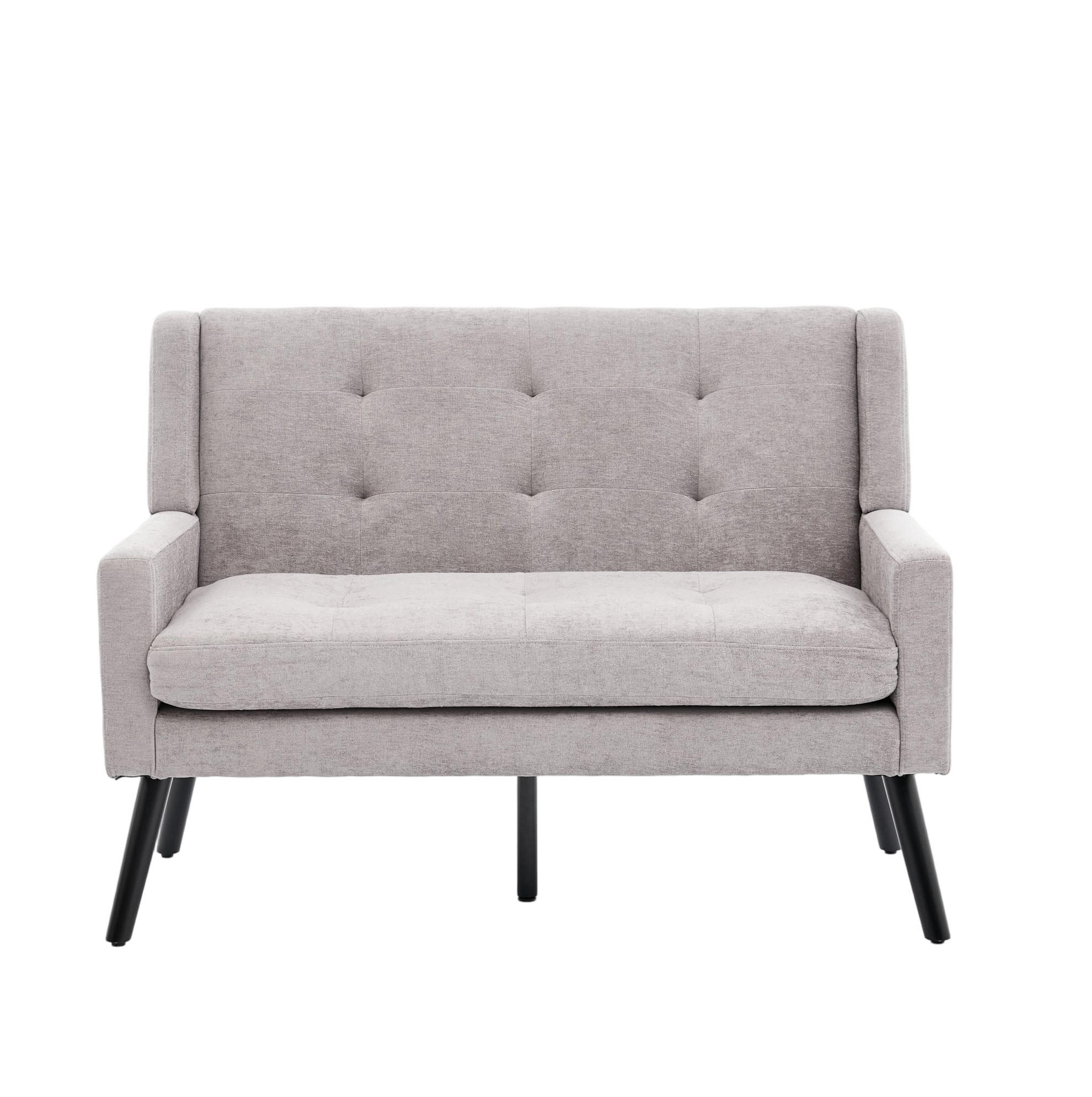 2-SITZER 120/75/88 cm Hellgrau aus Leinen mit Knopfpolsterung - Hellblau, Textil (75/88/120cm) - OKMYHOME