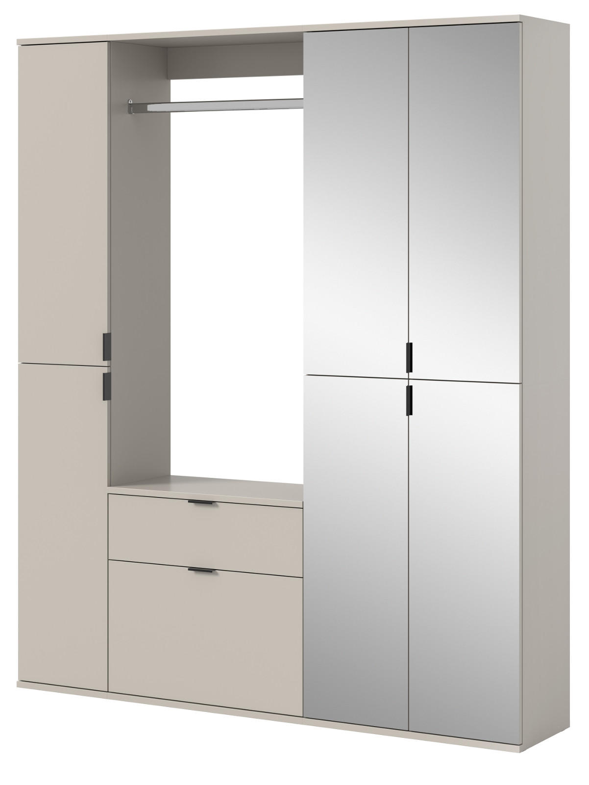 GARDEROBEN-SET Kaschmir 152 x 193 cm, Garderobenschrank mit Spiegel - Kaschmir/Schwarz, Glas/Holzwerkstoff (152/193/34cm) - Inn.Furn