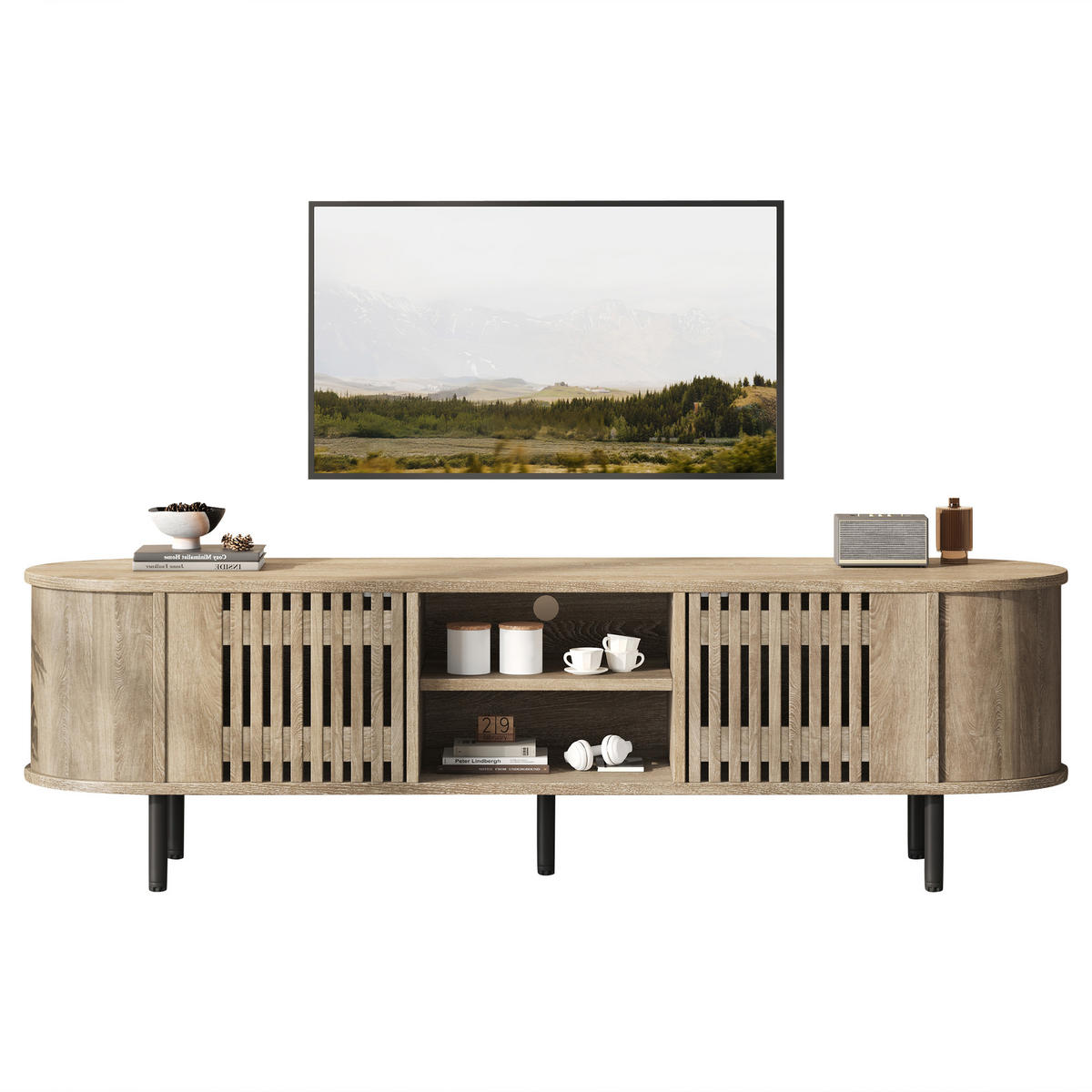 TV-LOWBOARD 160x40x47 cm Naturholz 2 Schränke Holzdesign - Naturfarben, Holzwerkstoff (40/47/160cm) - FLIEKS