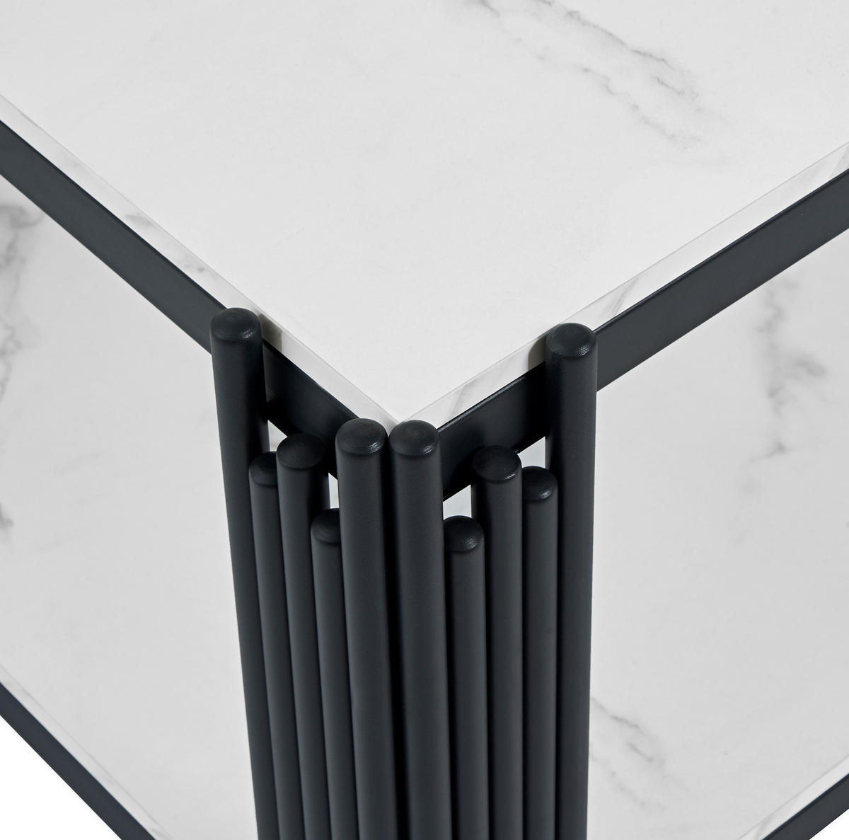 COUCHTISCH 114/64/46 cm in Weiß-Schwarz mit 2 Ablagen und Marmoroptik - Schwarz, Holzwerkstoff (114/64/46cm) - Flora Grace