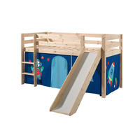 HOCHBETT mit Rutsche Karolina Massivholz Natur Textilset Astro 1 - Blau/Kieferfarben, Holz (90/200cm) - 58aufmkessel