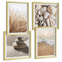 BILDER SET 4er Set - 50x50 cm & 40x60 cm Goldrahmen - Strandmotive, Muscheln, Wellen - Goldfarben, Kunststoff (50/50cm) - TULUP