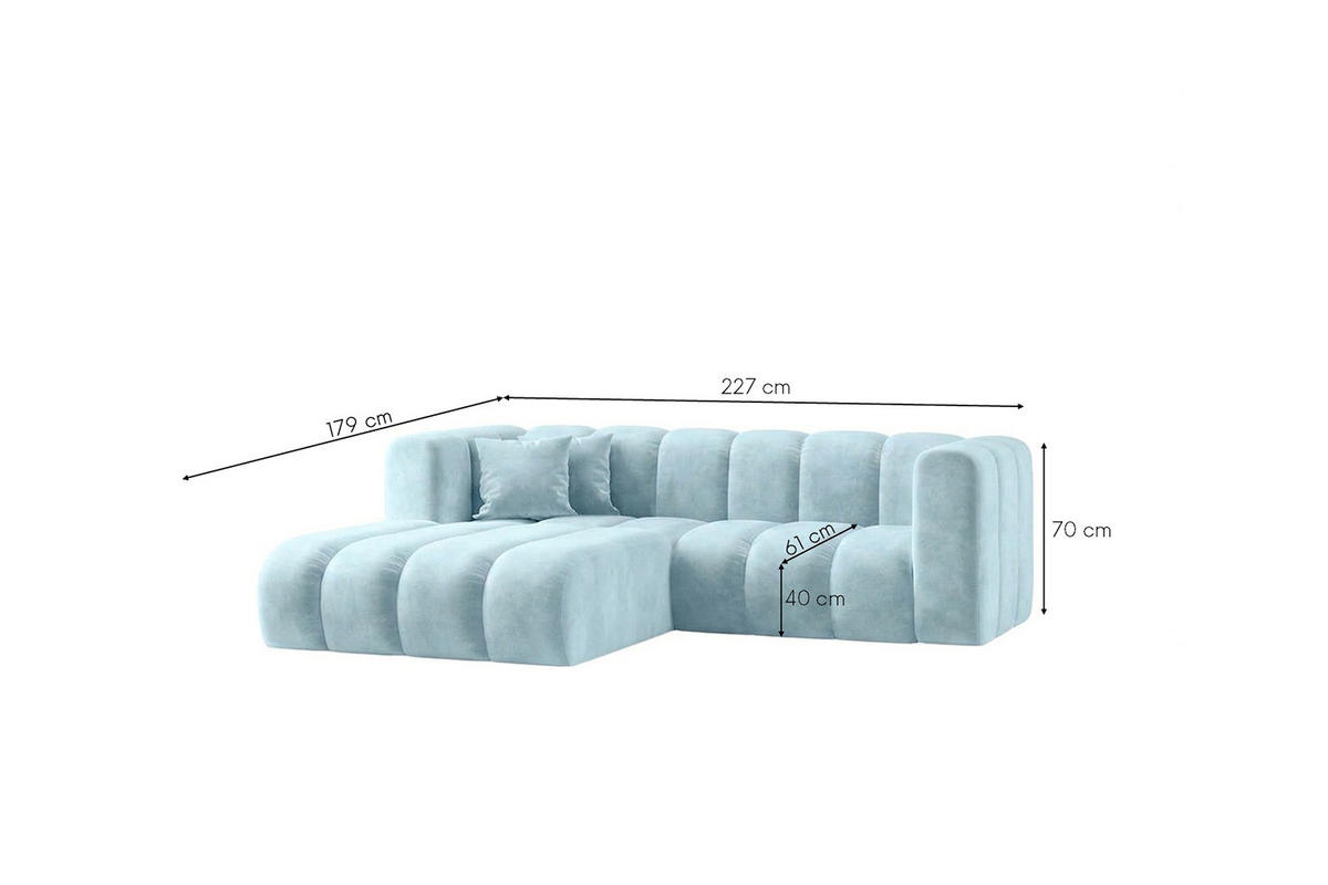 ECKSOFA Modulares In L-Form, Velvet-Stoff Riviera, Babyblau, Links, GRAND - Hellblau, Holz (227/179cm) - Kaiser Möbel
