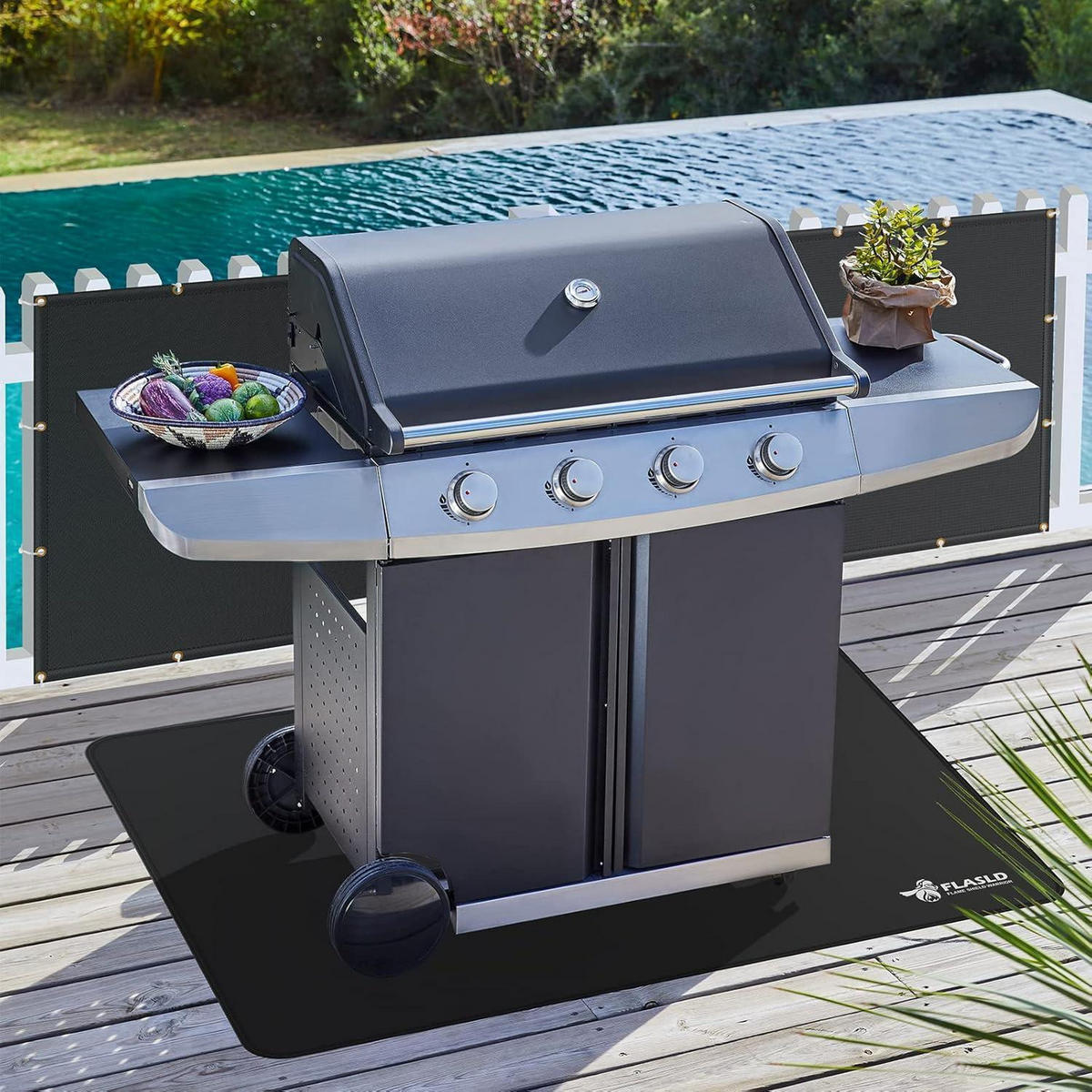HITZESCHUTZ Grill rückwand 90 x 120 cm Schwarz - Schwarz, Textil (7.6/25.4/25.4cm)