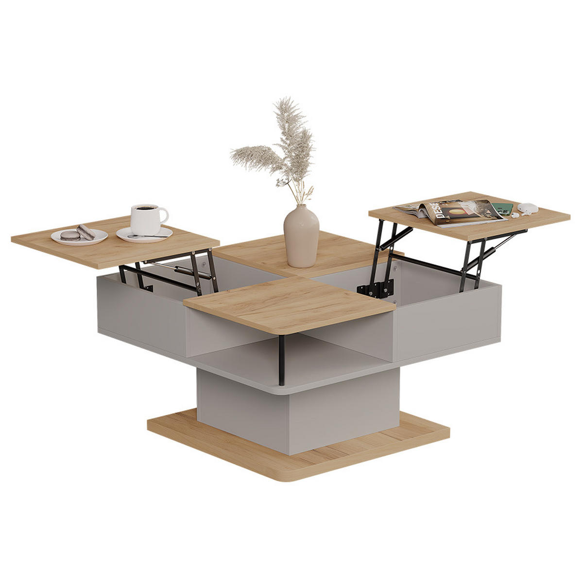 COUCHTISCH Movira Beige 80 x 45 cm mit Staufächern - Honigeiche/Beige, Holzwerkstoff (45/80/80cm) - Vicco