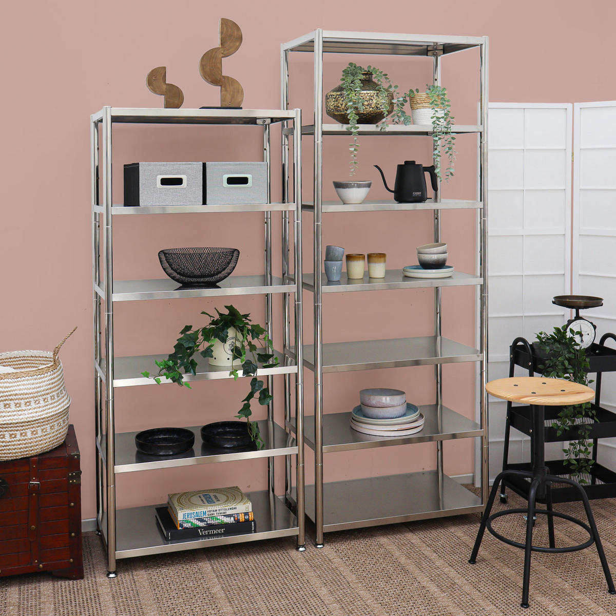 EDELSTAHLREGAL 296/41/200 cm mit 4-7 Ebenen, Silber - Silberfarben, Metall (41/200/72cm) - shelfr