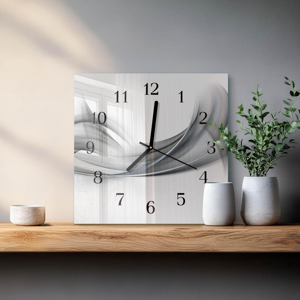 WANDUHR 30x30 cm - Abstraktion - Grau, Glas (30/30/0.4cm) - TULUP