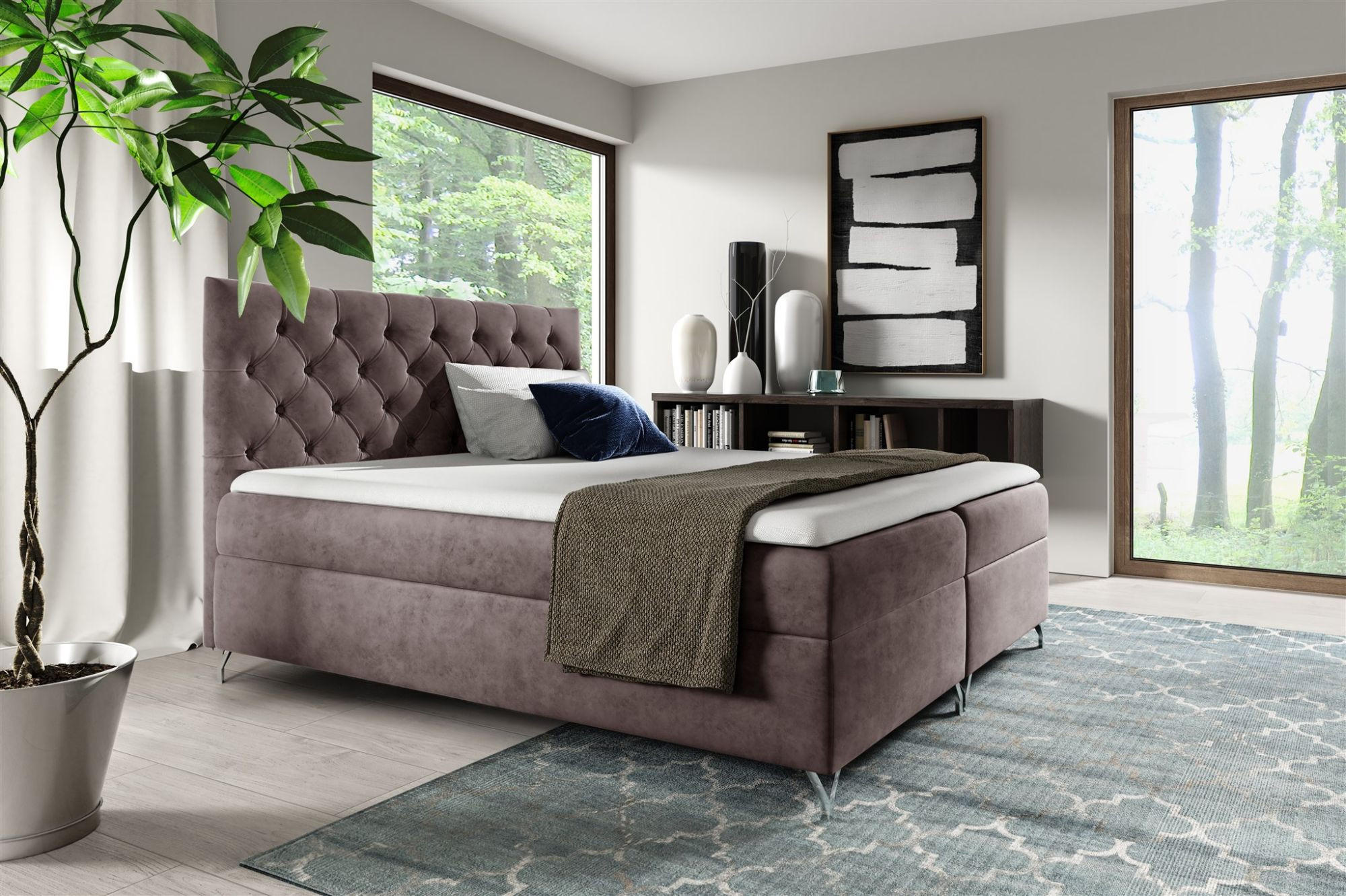 BOXBETT Ambre In überlänge - Hellbraun, Holzwerkstoff/Textil (200/220cm) - Fun Möbel
