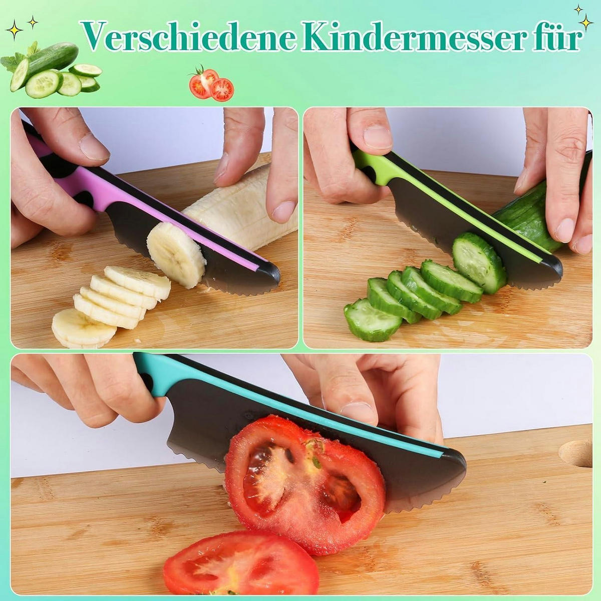 KINDERMESSER-SET 3-teilig BPA-frei mit Keramikschäler - Multicolor, Kunststoff