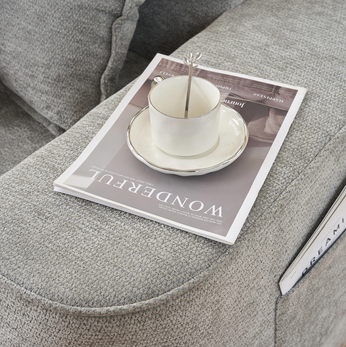 ECKSOFA 262 cm aus Chenille mit modularem Boneless-Design Grau - Grau, Textil (144/262cm) - Modenvie