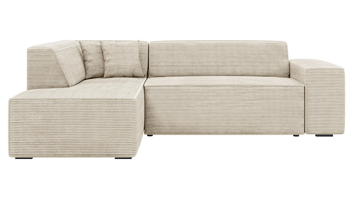 ECKSOFA Lordin Cord, Seite: Links - Schwarz/Naturfarben, Holz/Textil (267/205cm) - MIRJAN24