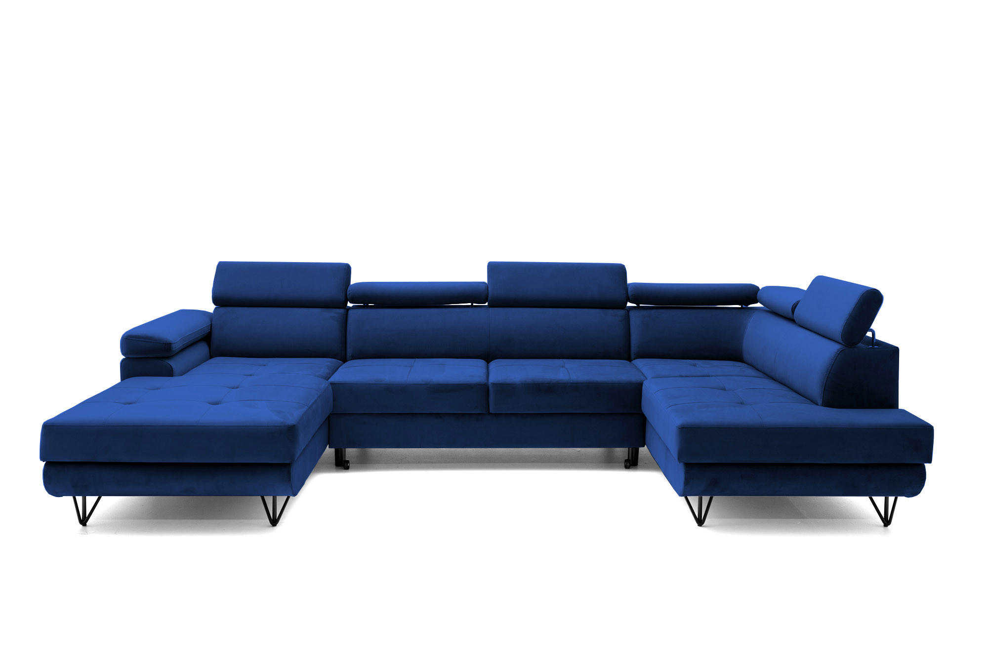 ECKSOFA U-Form JUNIOR U Rechts mit Schlaffunktion 128x254 Velours Blau - Blau/Schwarz, Holz/Textil (184/90/323cm) - Muffo