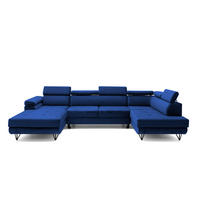 ECKSOFA U-Form JUNIOR U Rechts mit Schlaffunktion 128x254 Velours Blau - Blau/Schwarz, Holz/Textil (184/90/323cm) - Muffo