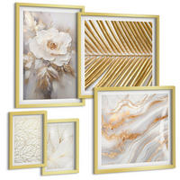 BILDER SET 5er Set - 50x50 cm & 20x30 cm & 40x60 cm Goldrahmen - Abstrakte Katzenmalereien - Goldfarben, Kunststoff (40/60cm) - TULUP