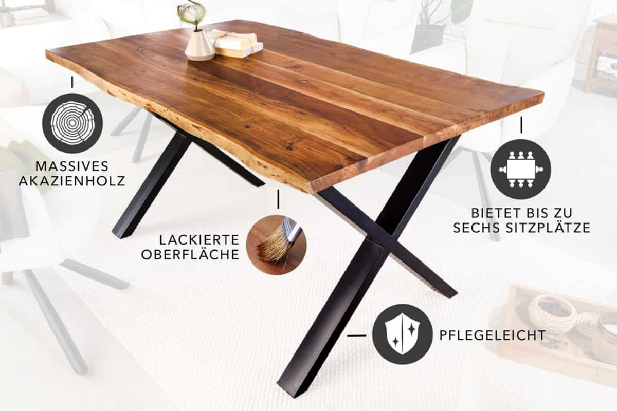 ESSTISCH MAMMUT Akazie 160cm - Schwarz/Braun, Holz/Metall (90/160/76cm) - riess-ambiente