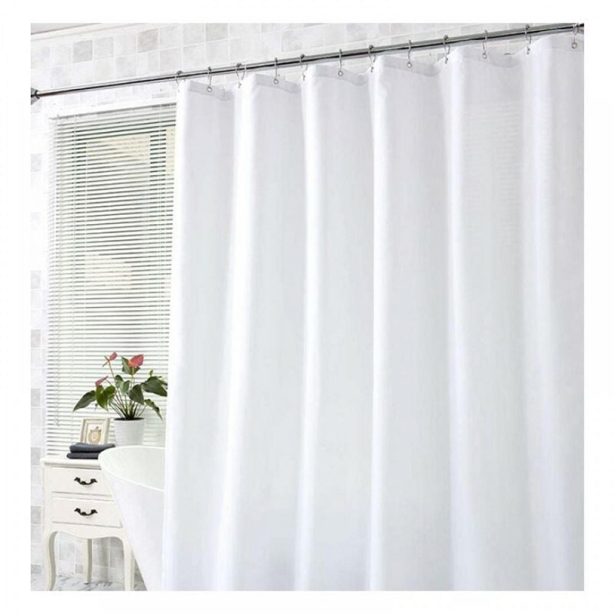 DUSCHVORHANG Weiß Polyester mit Haken - Weiß, Textil (200/100cm) - MCBOSON