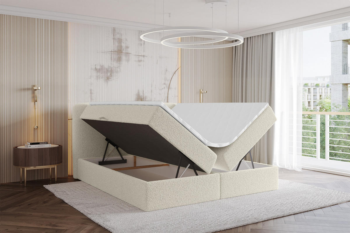 BOXBETT mit Matratze H4 - NINA - 160x200 cm - Beige - Sandfarben, Holzwerkstoff (160/200cm) - ALTDECOR