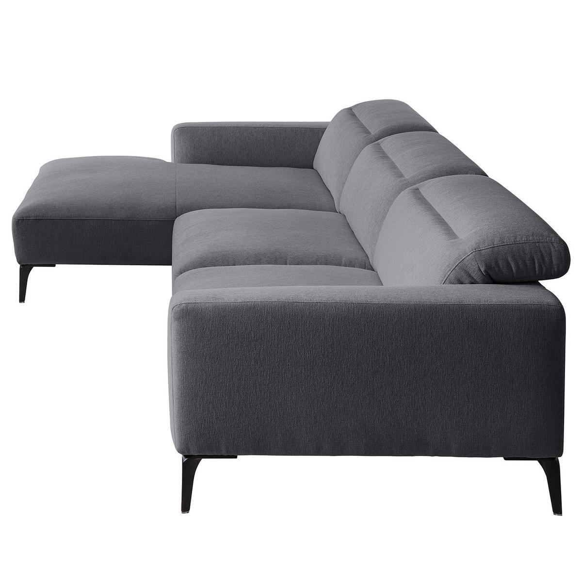 ECKSOFA mit Longchair - Schwarz/Grau, Textil/Metall (328/180cm) - home24