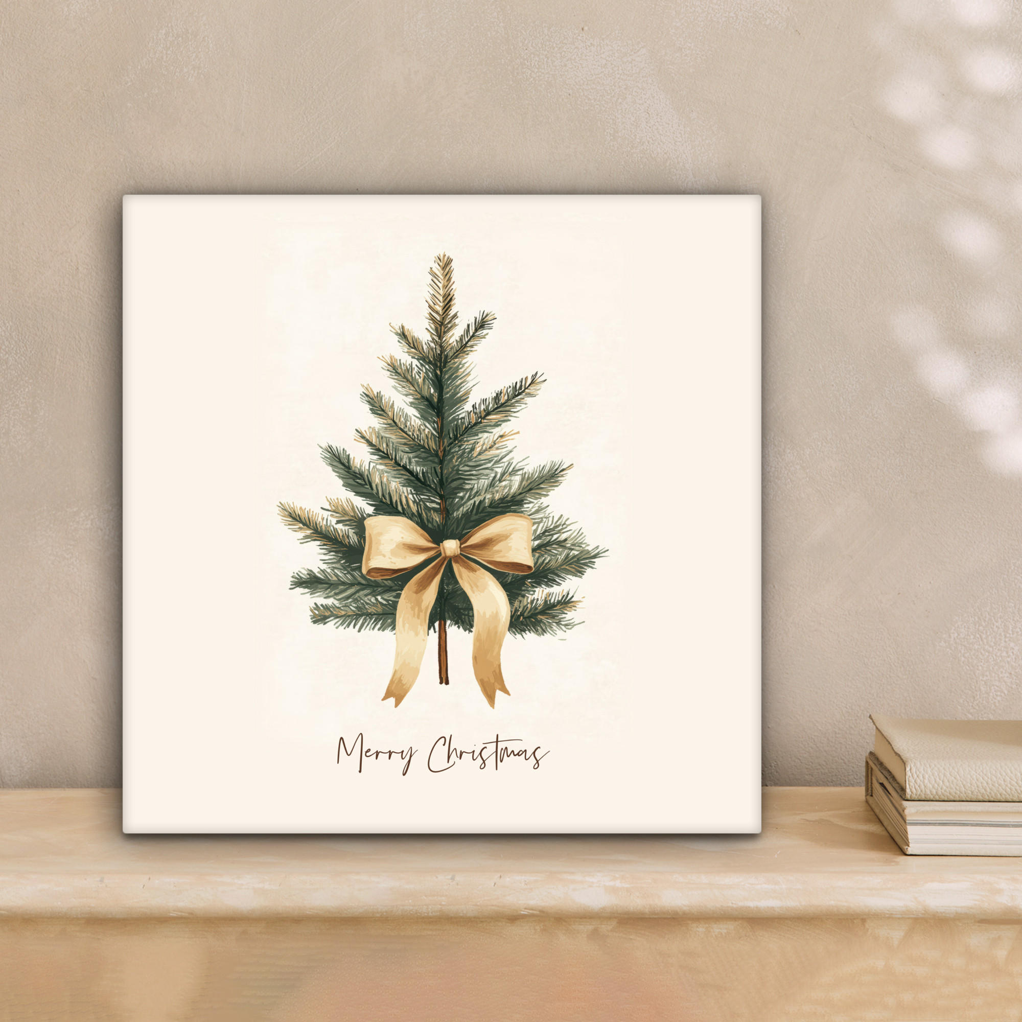 LEINWANDBILD Weihnachtsbaum - Weihnachten - Frohe Weihnachten - Beige 20x20 cm - Sandfarben, Textil (20/20cm) - MuchoWow