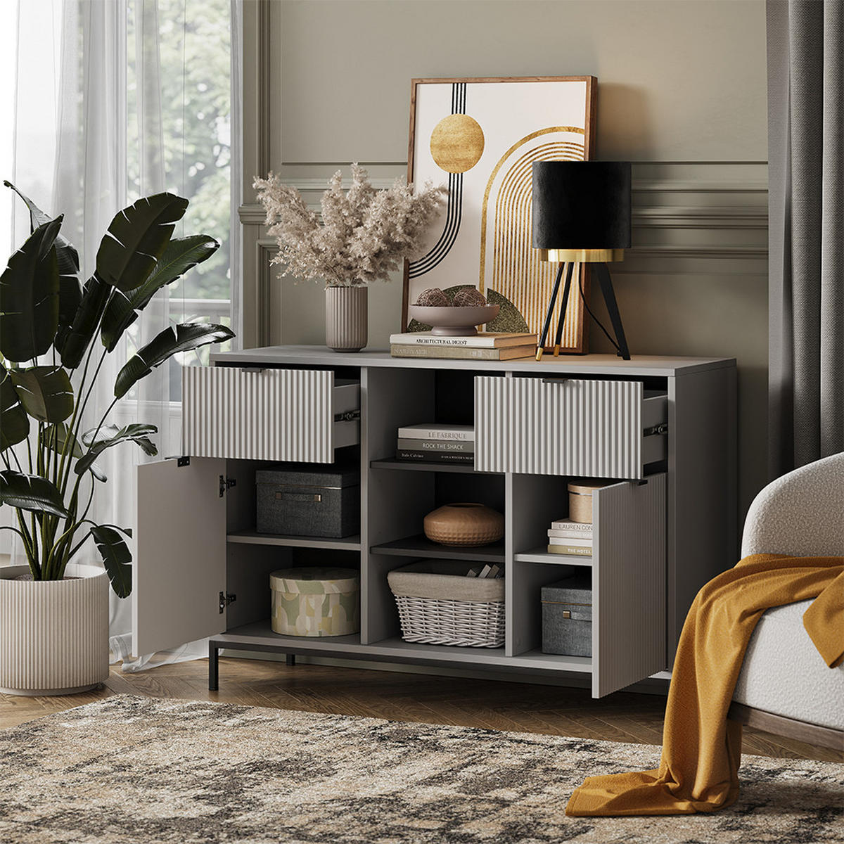 KOMMODE Eliza Grau 120 x 81.2 cm mit 2 Schubladen und 2 Türen - Grau, Holzwerkstoff (120/81.2/40cm) - Vicco