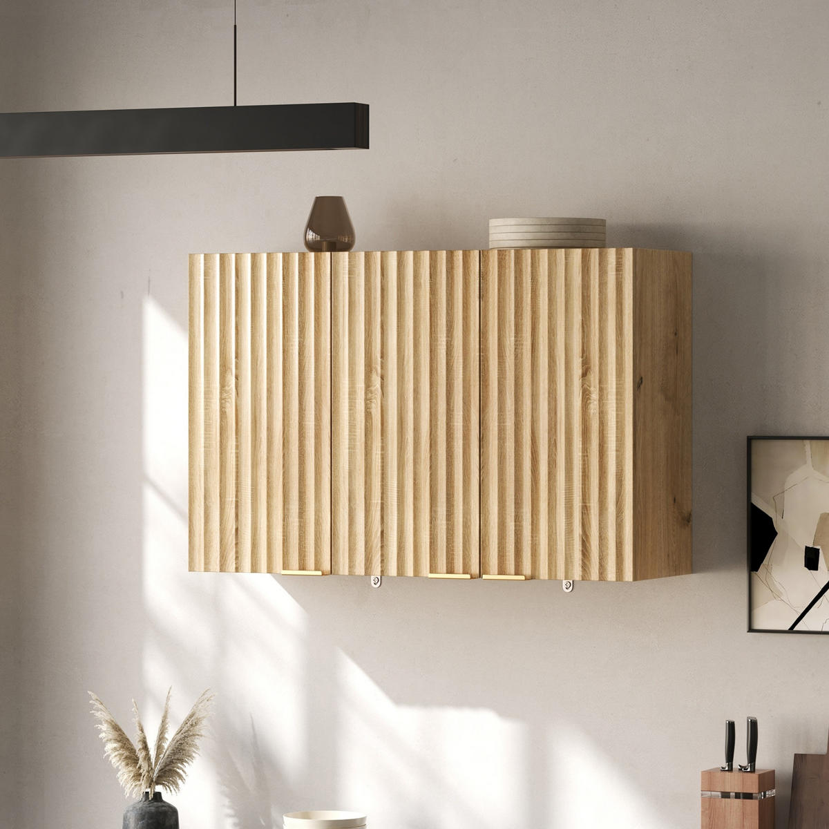 HÄNGESCHRANK DE-38748 90/29/60 cm 3 Türen und Wellenstruktur Natur - Naturfarben, Holzwerkstoff (90/60/29cm) - ComfortXL