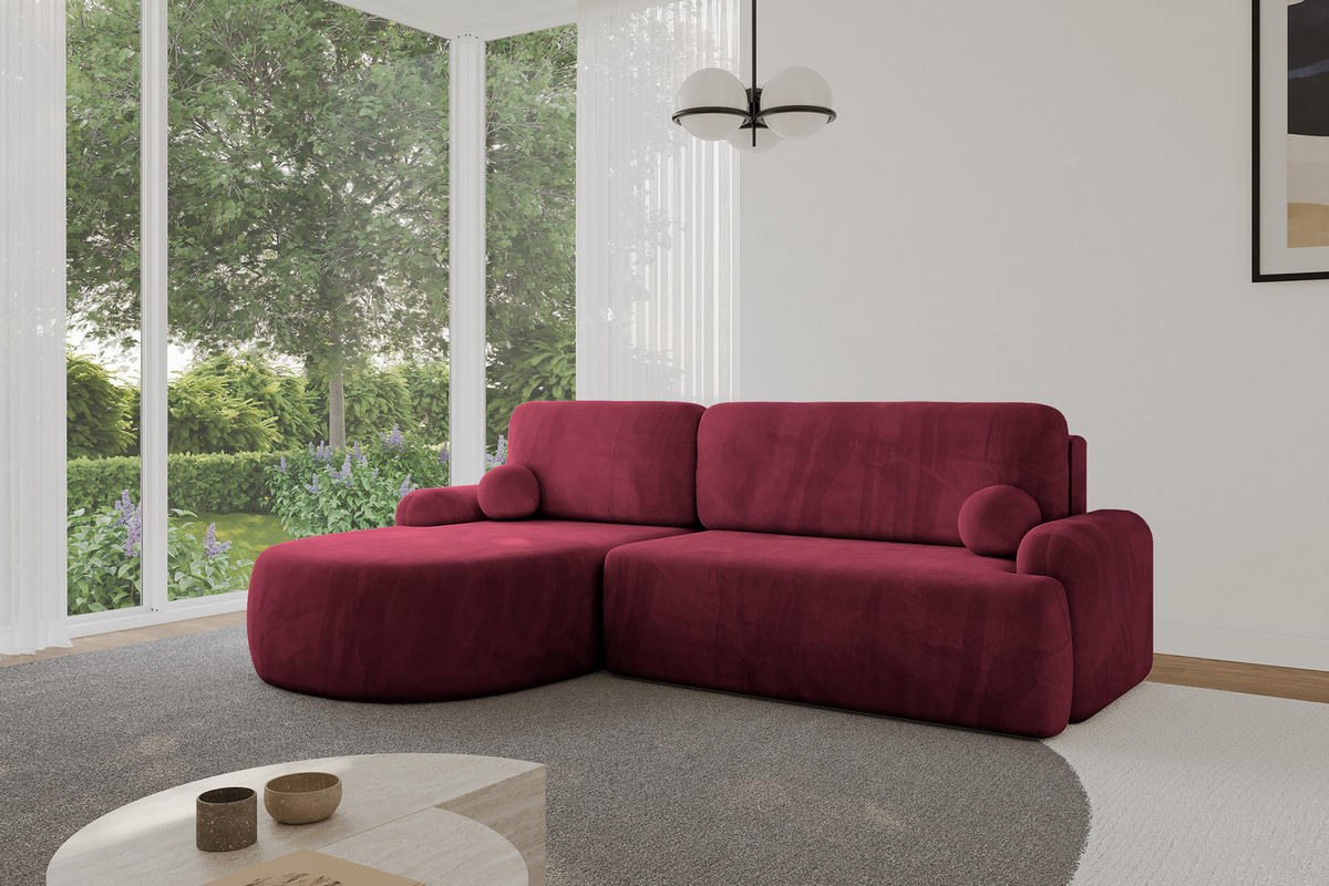 WOHNLANDSCHAFT mit Schlaffunktion und Bettkasten LIRA-L - 264x172x89 Bordeauxrot - Bordeaux, Holzwerkstoff/Textil (264/172cm) - ALTDECOR