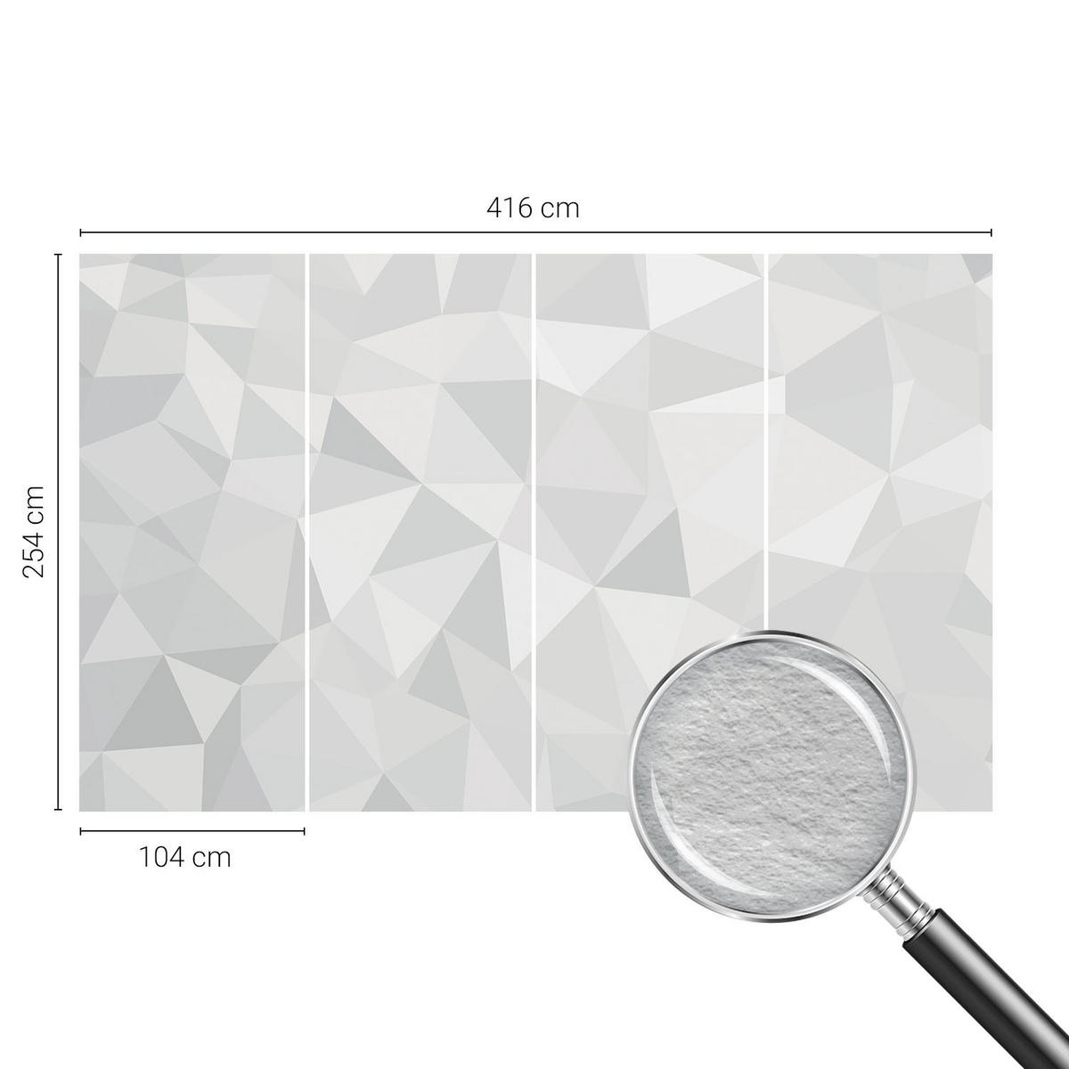 FOTOTAPETE 416x254 cm - Dreieckiges Mosaik - Weiß, Textil (416/254cm) - Wallfluent