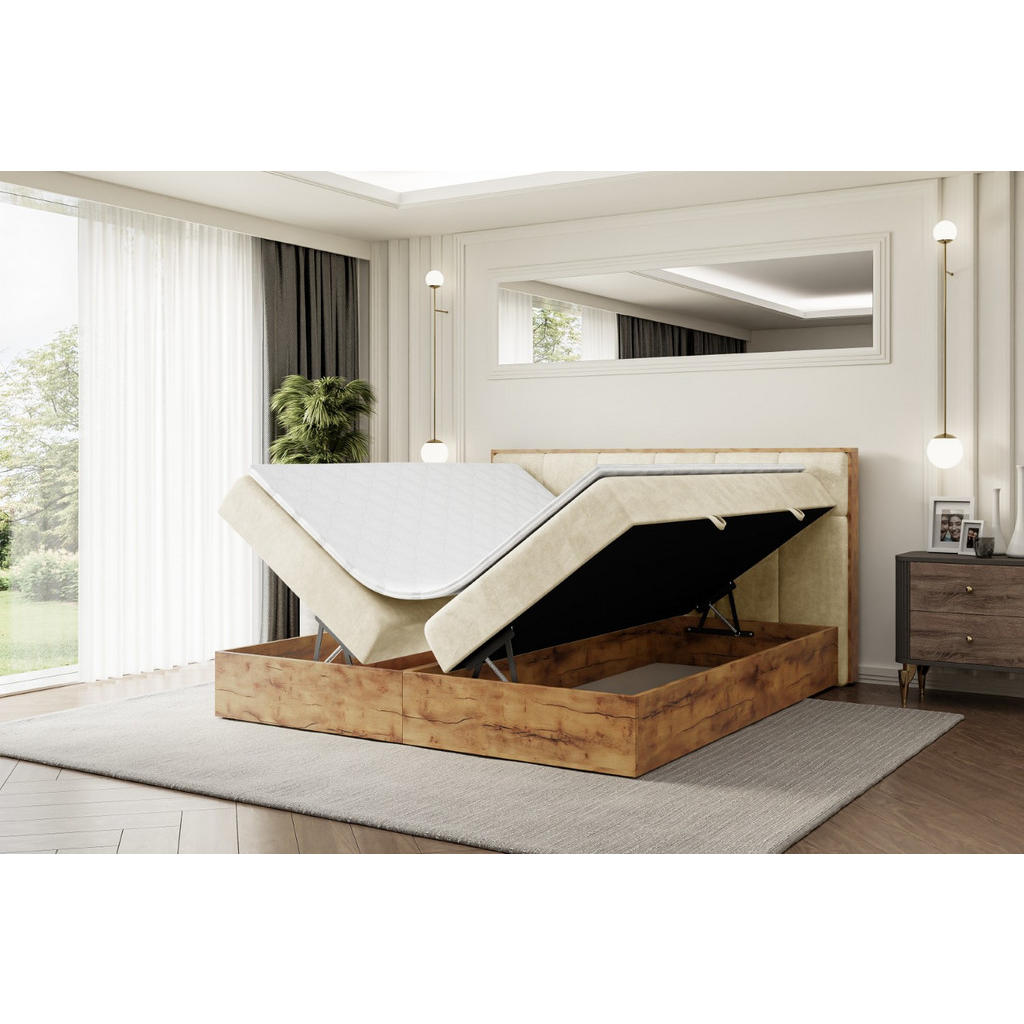 Thumbnail - Altdecor Boxbett, Braun, Holzwerkstoff, Höhe ca. 20 cm, 140x200 cm, Schlafzimmer, Betten, Boxspringbetten