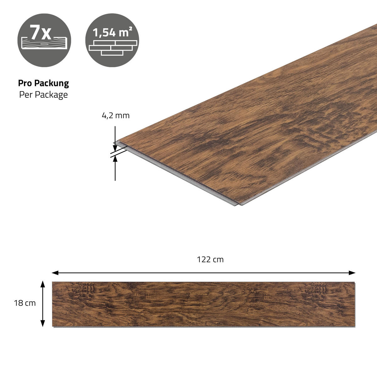 VINYLBODEN 3,08 m² - Graubraun, Kunststoff (122/18/0.42cm) - ML-DESIGN