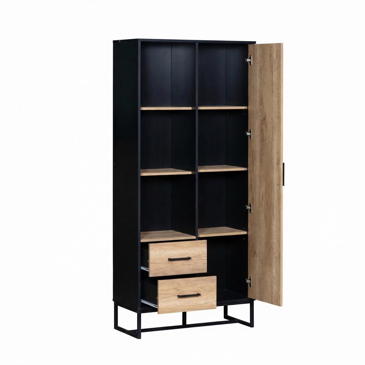 HIGHBOARD mit schwarzem Rahmen Holzoptik 80×40×180 cm aus MDF - Schwarz, Holzwerkstoff (80/180/40cm) - Luhomfu