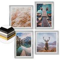 WANDBILDER 4er Set - 50x50 cm & 40x60 cm Silberner Rahmen - Seeboote Hirsche Berge - Silberfarben, Kunststoff (50/50cm) - ArtPrintCave