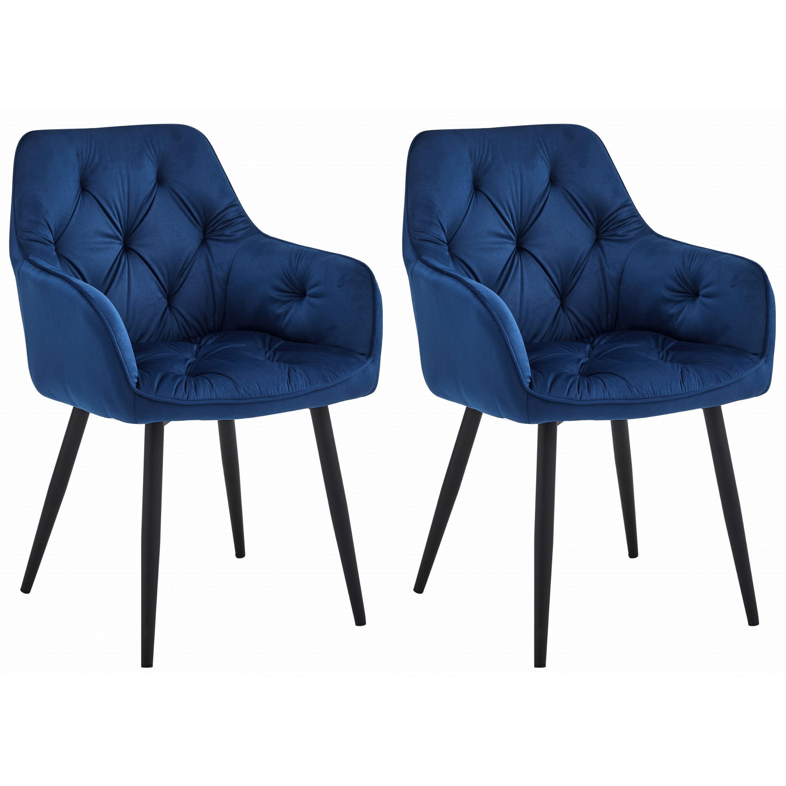 STUHL IRGOLI 2-er Set, Blau, Schwarz, mit Samtstoff gepolstert - Blau, Textil/Metall (56/84/62cm) - Komodee