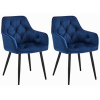 STUHL IRGOLI 2-er Set, Blau, Schwarz, mit Samtstoff gepolstert - Blau, Textil/Metall (56/84/62cm) - Komodee