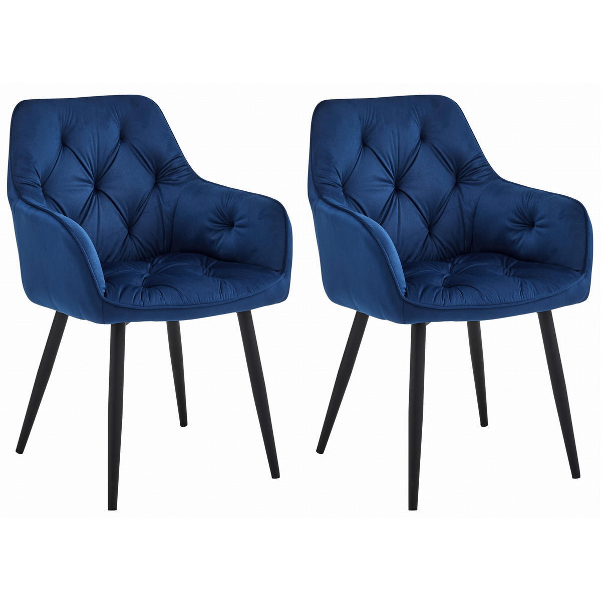 STUHL IRGOLI 2-er Set, Blau, Schwarz, mit Samtstoff gepolstert - Blau, Textil/Metall (56/84/62cm) - Komodee