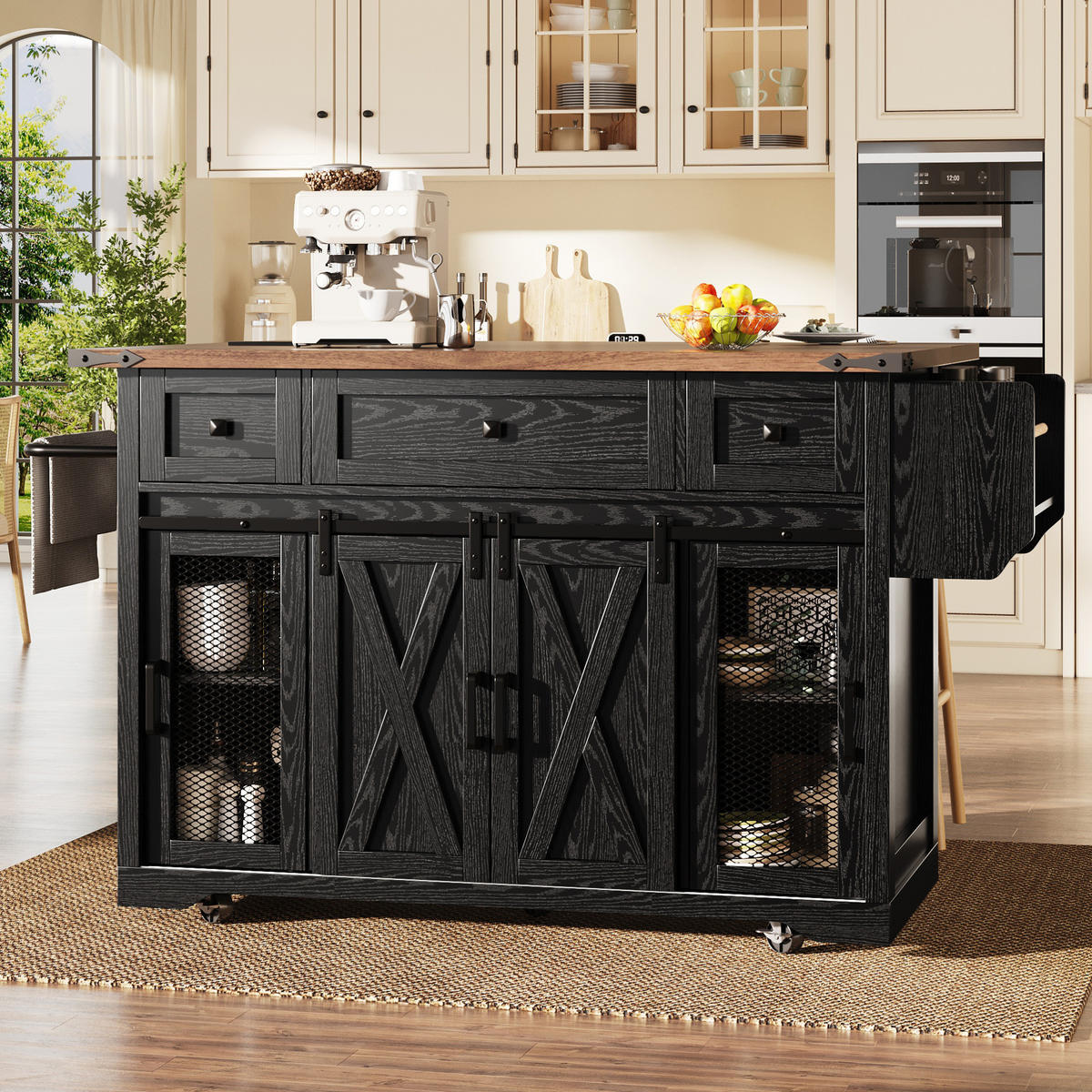 KÜCHENINSELWAGEN mit Arbeitsplatte 120,2 x 45,3/75 x 91,5 cm Schwarz - Schwarz, Holz (45.3/91.5/120.2cm) - Beauniv