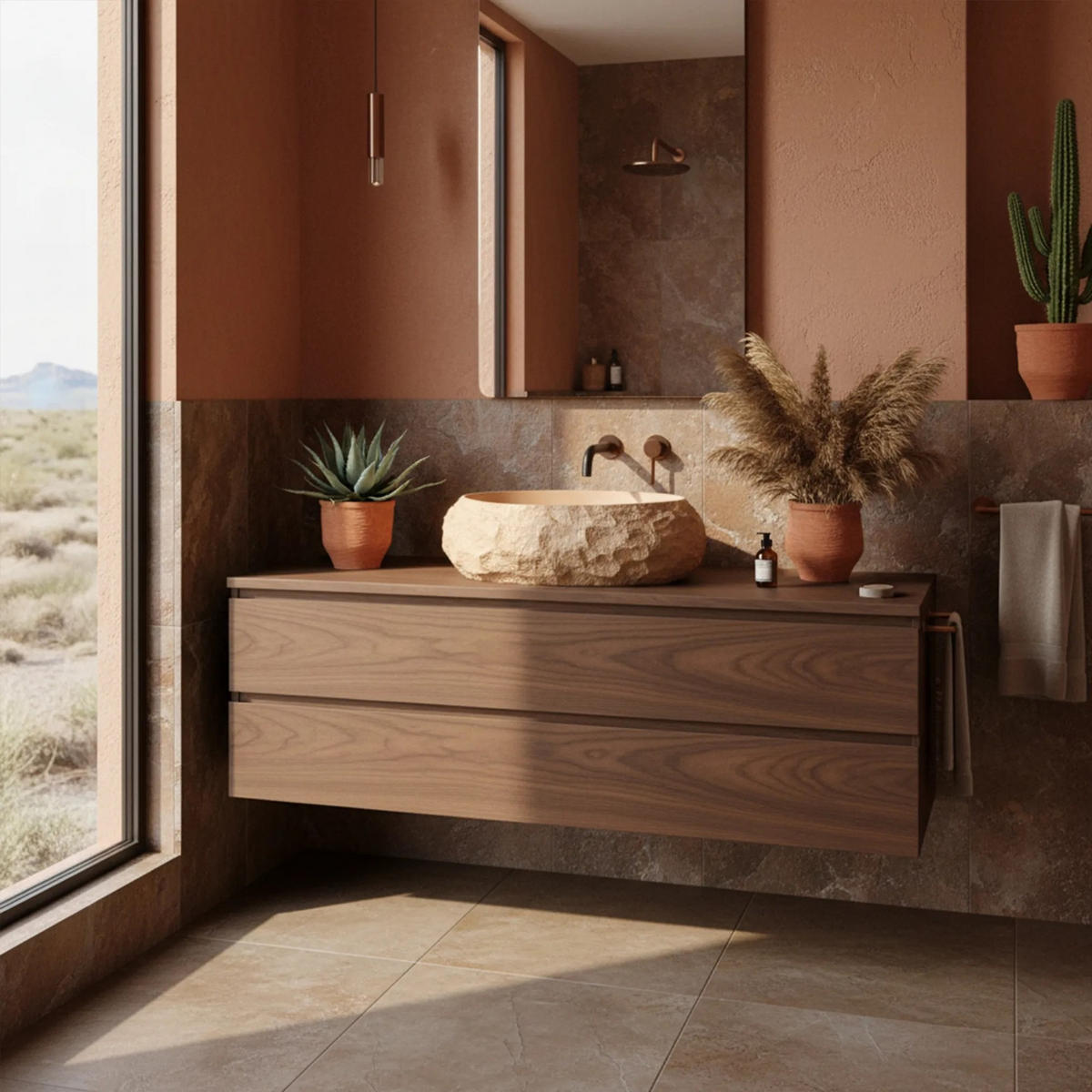 AUFSATZWASCHBECKEN Rea Mika Light Terracotta - Beige, Keramik (38/15/50cm) - REA
