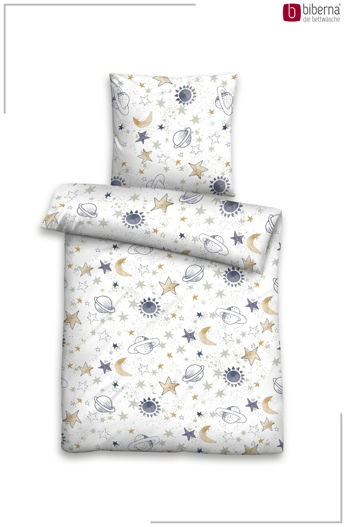 BETTWÄSCHE-GARNITUR Premium Biber Universum weiss, 135x200 cm + 80x80 cm - Weiß, Textil (135/200cm) - biberna