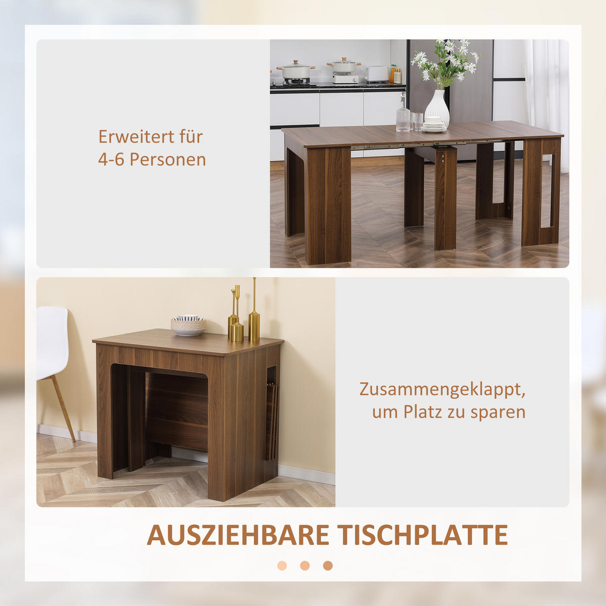 ESSTISCH Klapptisch ausziehbarer Küchentisch Esszimmertisch Holztisch Braun - Braun, Holzwerkstoff (180/85/75cm) - HOMCOM