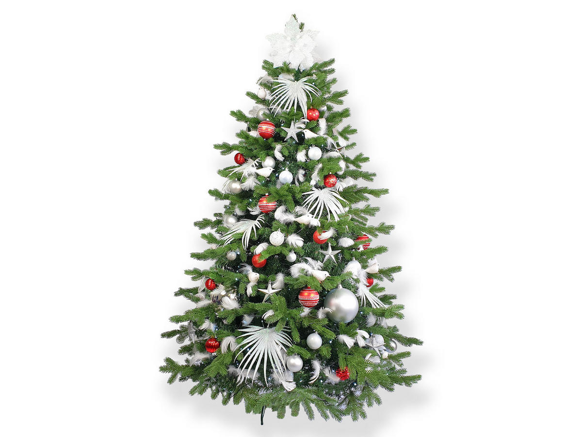 LAALU CHRISTBAUMKUGEL-SET 133 Stück in Luxusbox POLAR RED für Weihnachtsbäume 120-210 cm - Rot/Silberfarben, Glas/Kunststoff (55/50/75cm) - LAALU