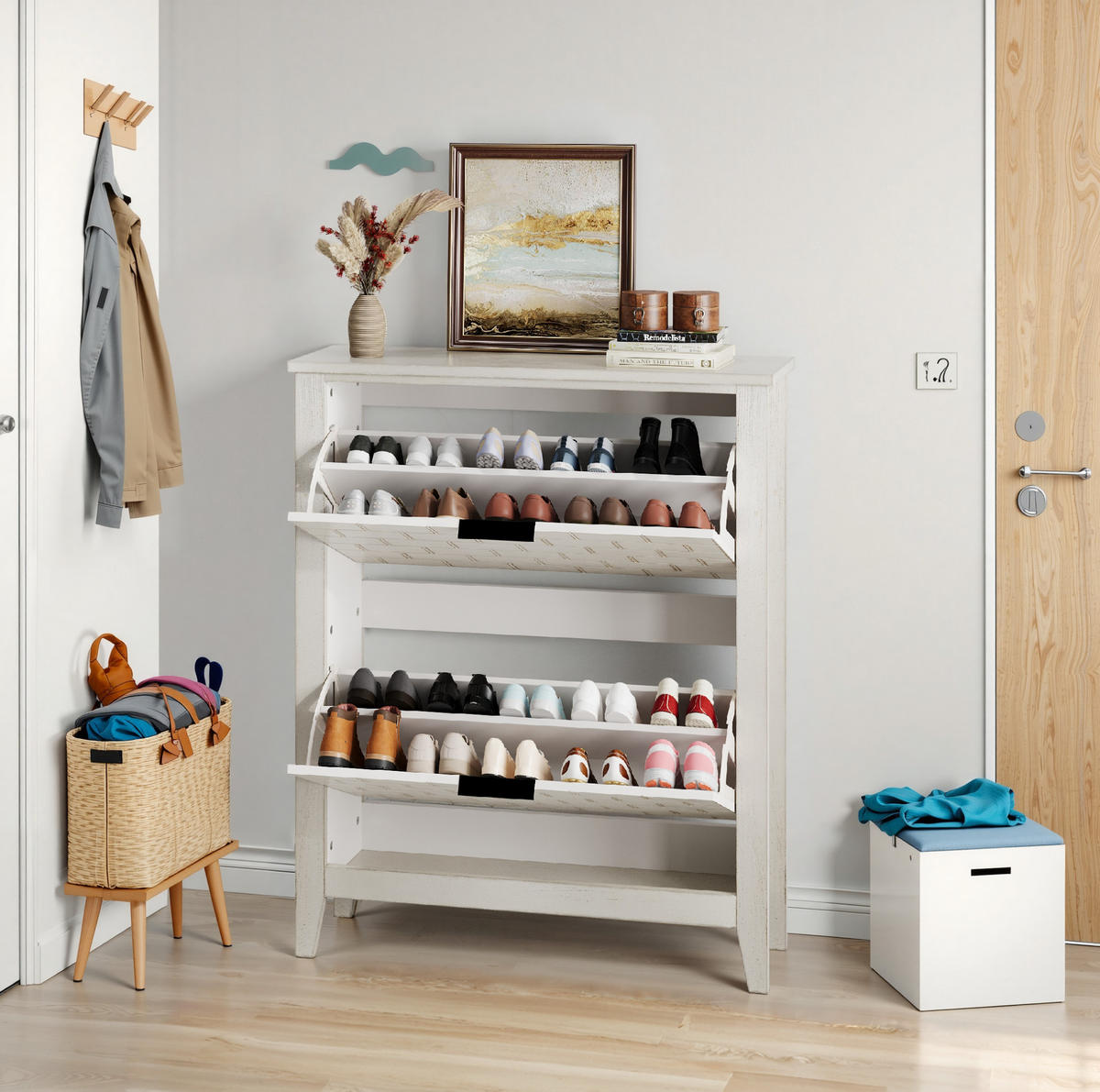 SCHUHSCHRANK aus MDF & Spanplatte in Weiß mit 2 Schubladen - Weiß, Holzwerkstoff (80/97.5/24cm) - Modfu