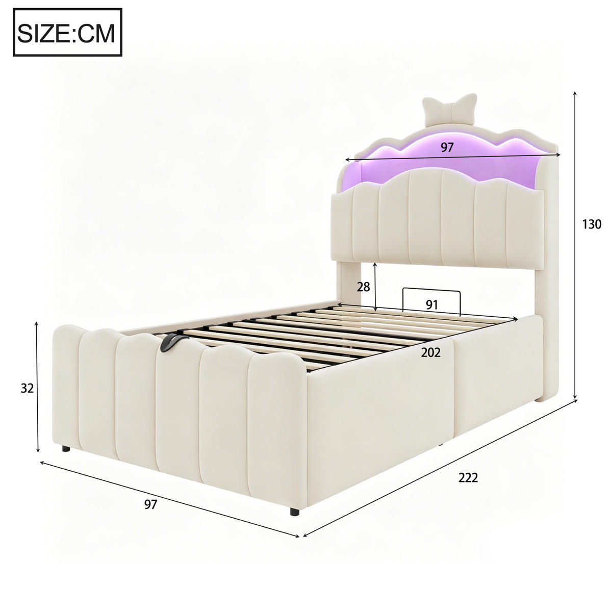 POLSTERBETT 90x200cm Samt LED USB Hydraulik Stauraum Beige - Beige, Metall (90/200cm) - FLIEKS