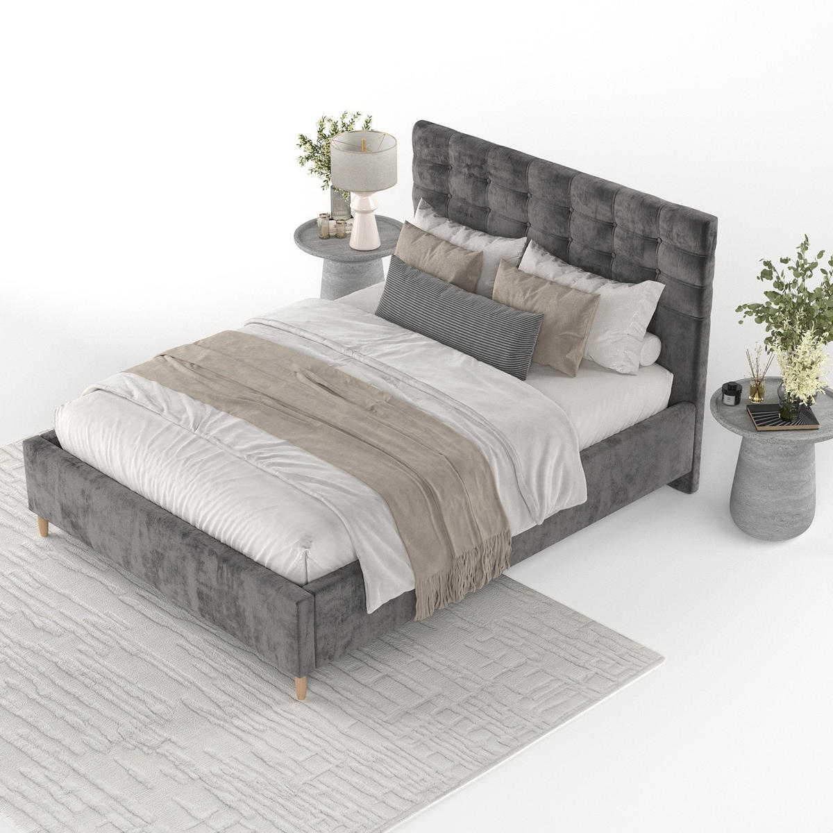 POLSTERBETT Soma 180/200 cm Anthrazit im Lotta Stoff - Anthrazit/Naturfarben, Holz/Holzwerkstoff (180/200cm) - AltaBeds