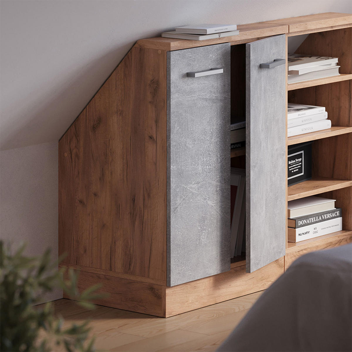 DACHSCHRÄGENSCHRANK Rion Beton mit 2 Türen - Grau, Holzwerkstoff (60/81.6/46cm) - Vicco