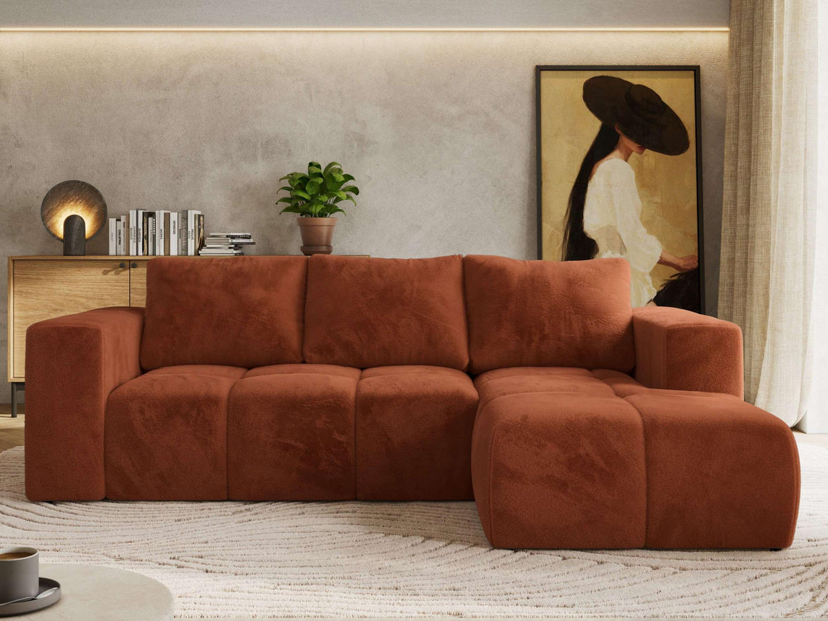 ROHOVÁ SEDAČKA MONIVA L - Oranžová Plyš - Pravá Strana - pomerančová/černá, textil/plast (266/164cm) - MKS