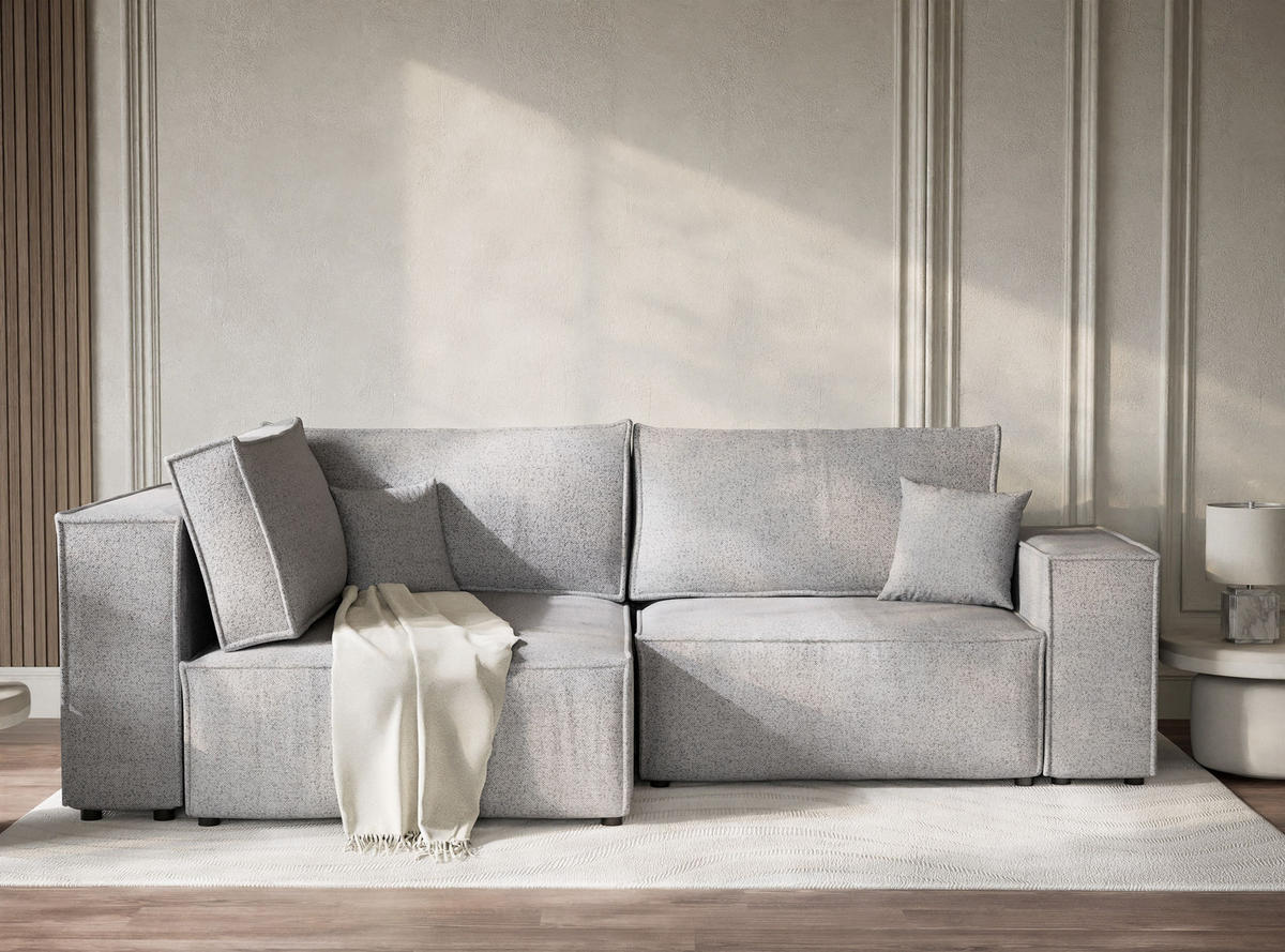 ECKSOFA MIT SCHLAFFUNKTION Tonga Hellgrau Webstoff - Hellgrau/Schwarz, Holz/Holzwerkstoff (105/225cm) - Maison de Reve