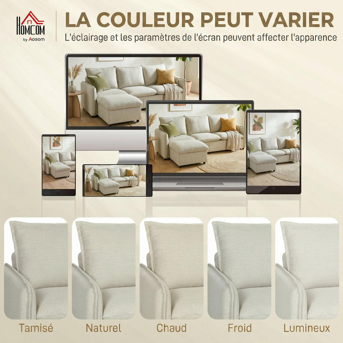 ECKSOFA Cremeweiß 212 cm mit Stauraum-Hocker - Creme, Textil (212/125cm) - PANGIVO
