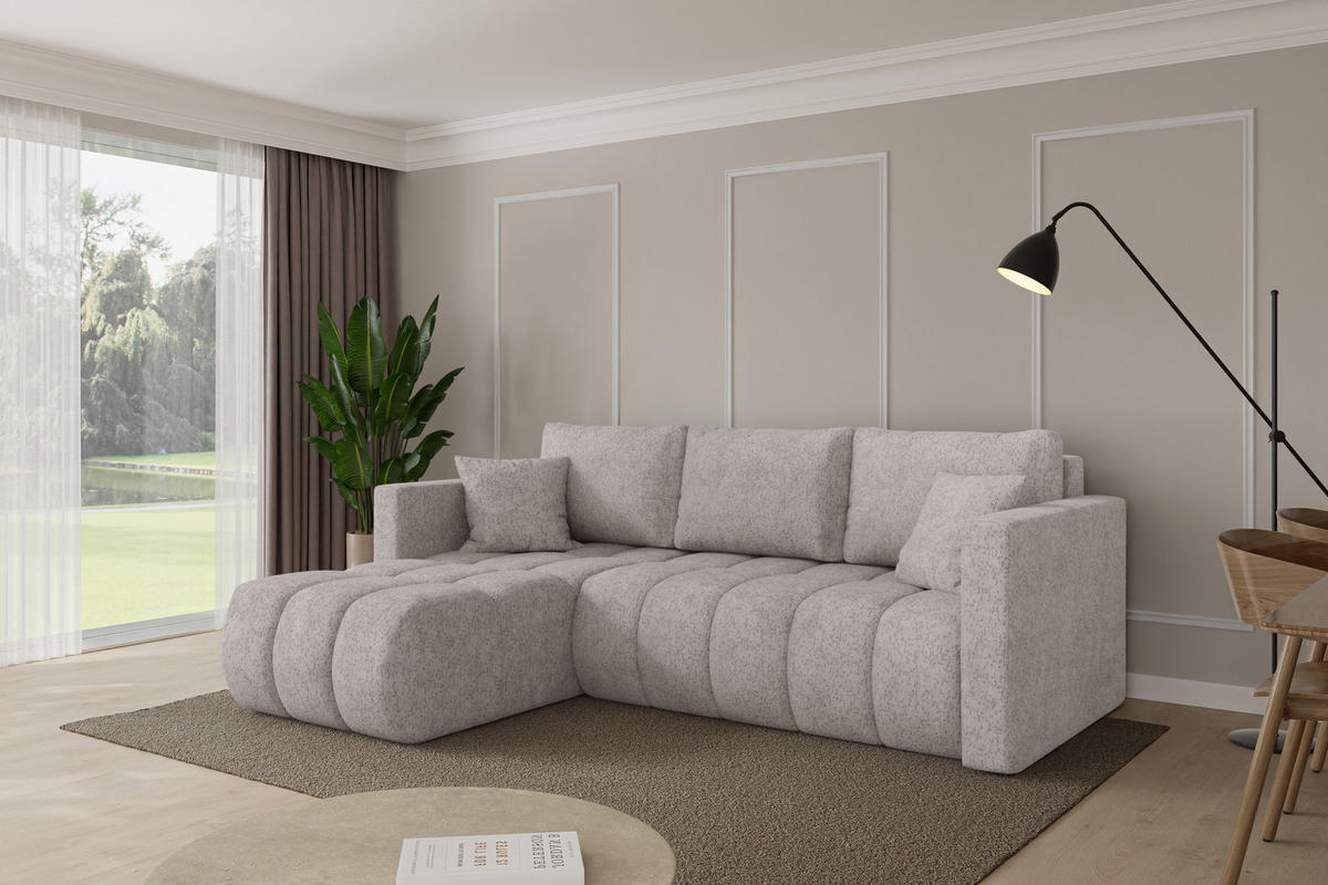 ROHOVÁ SEDAČKA s funkcí spaní, otoman vlevo GARD-L 226x146x85 světle šedá velur - černá/světle šedá, kompozitní dřevo/textil (226/146cm) - ALTDECOR